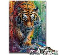 Puzzles pour Adultes 1000 pièces Peinture à l'huile de Tigre Jeu Stimulant et Jeu Familial avec des pièces entièrement emboîtables de Formes aléatoires 26x38cm