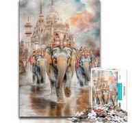 Puzzles pour Adultes 1000 pièces, Peinture à l'huile d'éléphant, Jeu Stimulant et Familial avec des pièces entièrement emboîtables de Formes aléatoires (75x50cm)