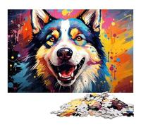 Puzzles pour Adultes 1000 pièces Peinture colorée Husky Puzzle en Papier Jouets éducatifs et éducatifs pour la Famille 1000 pièces (38 x 26 cm)