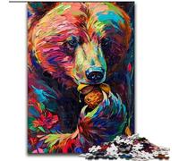 Puzzles pour Adultes 1000 pièces, Peinture colorée, Ours Brun, Jouets 1000 pièces, Cadeau éducatif, intellectuel, décompressant, Amusant, Jeu Familial (Taille 26x38cm)