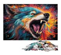 Puzzles pour Adultes 1000 pièces Peinture de Loup Fantastique Jeu Stimulant Jouets Puzzle de Noël Cadeaux 1000 PCS (38x26cm)
