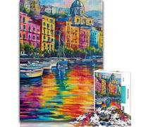 Puzzles pour Adultes 1000 pièces, Peinture Difficile du Front de mer de Naples, Italie, défi Anti-Stress Difficile avec Affiche et fiche de Questions Assorties 50x75cm