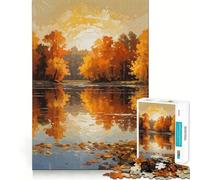 Puzzles pour Adultes 1000 pièces Peinture Reflets sur Un lac d'automne Jeu de logique Scène de Noël Amusante et relaxante (50x75cm)