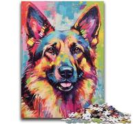 Puzzles pour Adultes 1000 pièces Peintures colorées de Berger Allemand Jouets éducatifs pour l'apprentissage Jeux familiaux Renforcer l'amour Entre Les Couples 26x38cm