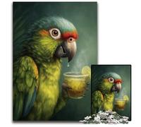 Puzzles pour Adultes 1000 pièces Perroquet Buvant Une Boisson Puzzles en Carton Décoration d'intérieur colorée et Jeu Familial interactif, 26x38cm