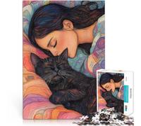 Puzzles pour Adultes 1000 pièces Petite Sieste avec Un Chat Mignon Jouet éducatif d'apprentissage Améliorer la mémoire 26x38cm