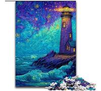 Puzzles pour Adultes 1000 pièces Phare Ciel étoilé, Jeu Stimulant et Jeu Familial avec des pièces de Formes aléatoires entièrement emboîtables (Taille 26x38cm)