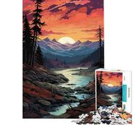 Puzzles pour Adultes 1000 pièces Pixel Art Paysage de Montagne rivière et Coucher de Soleil défi éducatif Anti-Stress Jouet pour Les 14 Ans et Plus (50x75cm)