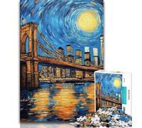 Puzzles pour Adultes 1000 pièces Pont de Brooklyn Nuit, Jeu éducatif Familial Décoration Murale Cadeaux d'anniversaire et de Noël Uniques 38x26cm