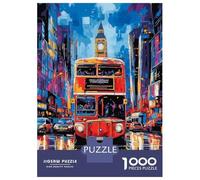 Puzzles pour Adultes 1000 Pièces Pop Art London Bus with Big Ben Backdrop Puzzles pour Adultes Jeu Manuel Défi Difficile Aidez Votre Cerveau À Faire Travailler 38x26cm/1000pcs