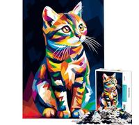 Puzzles pour Adultes 1000 pièces Portrait de Chat géométrique coloré Défi intellectuel Jeu addictif et Manuel Une œuvre d'art Idée Cadeau (38x26cm)