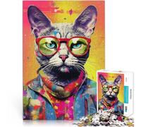 Puzzles pour Adultes 1000 pièces Portrait de Chat Hipster Nerd Jouets de Divertissement Familial Idées Cadeaux 75x50cm