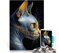 Puzzles pour Adultes 1000 pièces Portrait de Chat Sphynx doré Fabriqué en Carton pour Les 14 Ans et Plus Jouets éducatifs pour l'apprentissage Cadeaux d'anniversaire de Noël。Taille:26x38cm