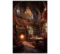 Puzzles pour Adultes, 1000 pièces, pour bibliothèque cachée dans Le château médiéval, lumière chaleureuse du feu dans la cheminée (b ; 1000)