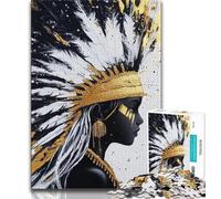 Puzzles pour Adultes 1000 pièces Princesse Indienne dorée Puzzle 1000 pièces Staycation Kill Time avec Affiche Assortie et Feuille de Questions 26x38cm