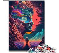 Puzzles pour Adultes 1000 pièces Psychédélique Mindtrip en Bois, Cadeau Amusant et activité pour la Maison 50x75cm Fête d'anniversaire pour Hommes Femmes
