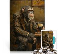 Puzzles pour Adultes 1000 pièces Pub Irlandais Chimpanzee Fait de Bois pour Les 14 Ans et Plus Vacances Anti-Stress à la Maison Tuer Le Temps Cadeau Amusant en Famille。Taille：50x75cm