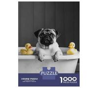 Puzzles pour Adultes 1000 Pièces Pug in Bathtub with Rubber Ducks Funny Bathroom Poster Puzzles pour Adultes - Défi Difficile - Stimulez Votre Cerveau avec Ce Jeu Unique 70x50cm/1000pcs
