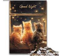 Puzzles pour Adultes 1000 pièces Puzzle Bonne Nuit Kitty, Anti-Stress Staycation Kill Time Wishlist avec Père Noël 38x52cm