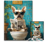 Puzzles pour Adultes 1000 pièces Puzzle Bulldog sur Les Toilettes Puzzle Brain Challenge, Cadeau Parfait pour Les Adolescents et décoration intérieure 50X75CM