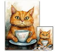 Puzzles pour Adultes 1000 pièces Puzzle Chat Buvant du café Puzzles en Carton pour la décoration de la Maison Cadeaux, Jouet Familial Stimulant Parfait pour Les soirées de Jeux 26X38CM