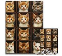 Puzzles pour Adultes 1000 pièces Puzzle Chat Collage Puzzles en Carton Jeux éducatifs, avec Affiche et fiche de Questions-réponses pour Les 14 Ans et Plus 26x38cm
