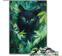 Puzzles pour Adultes 1000 pièces Puzzle Chat dans des Feuilles Vertes, pour Les 14 Ans et Plus pour Un Jeu éducatif Défi Jouet Cadeau pour Les Anniversaires (Taille 26x38cm)