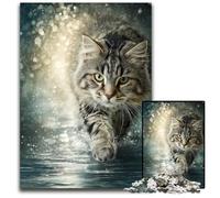 Puzzles pour Adultes 1000 pièces Puzzle Chat Maine Coon en Cours d'exécution Puzzles en Carton Cadeau de Vacances idéal pour Noël, Halloween, Pâques, Nouvel an 26X38CM