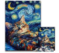Puzzles pour Adultes 1000 pièces Puzzle Chat Noir Dormant dans Le Ciel Nocturne Puzzles en Bois pour la décoration de la Maison Cadeaux,Jouet Familial Stimulant Parfait pour Les soirées de Jeux
