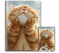 Puzzles pour Adultes 1000 pièces Puzzle Chat Orange Tenant Un Visage Puzzles en Bois pour la décoration intérieure, Divertissement en Famille, 14 Ans et Plus 50x75cm