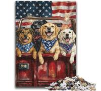 Puzzles pour Adultes 1000 pièces Puzzle Chien Drapeau Américain Soulagement du Stress Défi Difficile Idéal comme Cadeau pour Toute la Famille 50x75cm