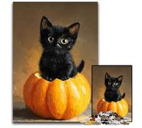 Puzzles pour Adultes 1000 pièces Puzzle Citrouille Chat Noir Jouets éducatifs et éducatifs, idéal comme Cadeau pour Toute la Famille à partir de 14 Ans 50x75cm