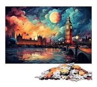Puzzles pour Adultes 1000 pièces Puzzle coloré et psychédélique Big Ben et London Eye Une œuvre d'art pour et Adolescent de 14 Ans et Plus 1000 pièces (75x50cm)