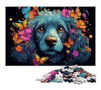 Puzzles pour Adultes 1000 pièces Puzzle coloré psychédélique en Bois Motif Caniche et Papillon décoration d'intérieur 1000 pièces (75 x 50 cm)