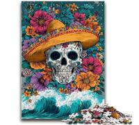 Puzzles pour Adultes 1000 pièces Puzzle Crâne en Sucre Aide Le Cerveau à exercer Jouets addictifs pour cultiver la Patience Décoration Parfaite 26x38cm