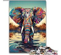 Puzzles pour Adultes 1000 pièces, Puzzle éléphant coloré, Jeu décoratif à Faire soi-même, Jouet interactif Familial (Taille : 50x75cm)