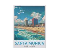 Puzzles pour Adultes 1000 Pièces Puzzle en Bois,Affiche de Voyage Vintage de Santa Monica en Californie,Impossible Puzzle Brain Challenge , Convient pour La Décoration De La Maison(75x50cm)-AV40