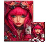 Puzzles pour Adultes 1000 pièces, Puzzle en Bois, Motif Fille et Chat animés, Casse-tête, Cadeaux d'anniversaire Uniques pour Les 14 Ans et Plus, 50x75cm