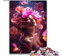 Puzzles pour Adultes 1000 pièces Puzzle Floral Flower Girl Neon en Carton, Cadeau Parfait pour Les Anniversaires, Noël, Halloween, Thanksgiving, Pâques 1000 pièces(26x38cm)