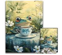 Puzzles pour Adultes 1000 pièces Puzzle Grenouille Buvant du thé Casse-tête Stimulant pour Adolescents, soirée de Jeux en Famille Amusante 50x75cm
