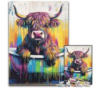 Puzzles pour Adultes 1000 pièces Puzzle Highland Cow in The Bathtub Puzzles en Carton Anti-Stress Staycation Kill Time, Une œuvre d'art pour et 14 Ans 26X38CM