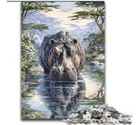 Puzzles pour Adultes 1000 pièces Puzzle Hippo de la Jungle, Convient aux 14 Ans et Plus Décoration d'intérieur Offrez des Cadeaux pour Toute la Famille (Taille 50x75cm)