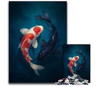Puzzles pour Adultes, 1000 pièces, Puzzle Koi Noir et Blanc, Jeu interactif Familial, Cadeau Casse-tête, Jouet éducatif 26x38cm