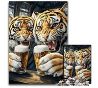 Puzzles pour Adultes 1000 pièces Puzzle Tigre Buvant de la bière Puzzles en Carton Jouets éducatifs et éducatifs, idéal comme Cadeau pour Toute la Famille à partir de 14 Ans 26x38cm