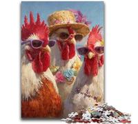 Puzzles pour Adultes 1000 pièces Puzzle Trois coqs Peinture à l'huile Soulagement du Stress Défi Difficile Améliorer l'amour Entre Les Couples 50x75cm