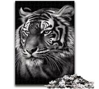 Puzzles pour Adultes 1000 pièces Puzzle Visage de Tigre Noir et Blanc Soulagement du Stress Défi Difficile Idéal comme Cadeau pour Toute la Famille 50x75cm