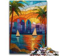 Puzzles pour Adultes 1000 pièces Puzzle Vitrail Ville Aide Le Cerveau à exercer Jouets addictifs pour cultiver la Patience Décoration Parfaite 26x38cm