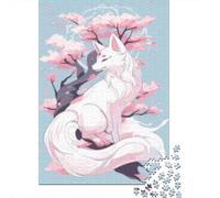 Puzzles pour Adultes 1000 pièces Puzzles carrés d'arbres Sakura Kitsune Blancs, pour Adultes et Puzzles en Bois Puzzles pour Adultes Cadeaux 1000 pièces (75x50cm)