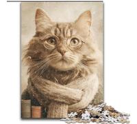 Puzzles pour Adultes 1000 pièces Puzzles Chat Heureux en Bois Un Casse-tête Stimulant pour Les Adolescents, Parfait pour la décoration intérieure ou comme Cadeau Taille 50X75CM