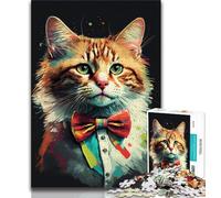 Puzzles pour Adultes 1000 pièces, Puzzles Difficiles pour Adultes, Chat avec nœud, pour Tuer Le Temps en Vacances, avec des pièces de Formes aléatoires entièrement emboîtables (Taille 38x26cm)